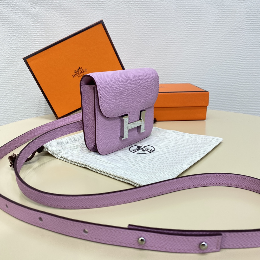 Hermes Constance Slim Wallet Belt Bag In Mauve Sylvestre Epsom Leather